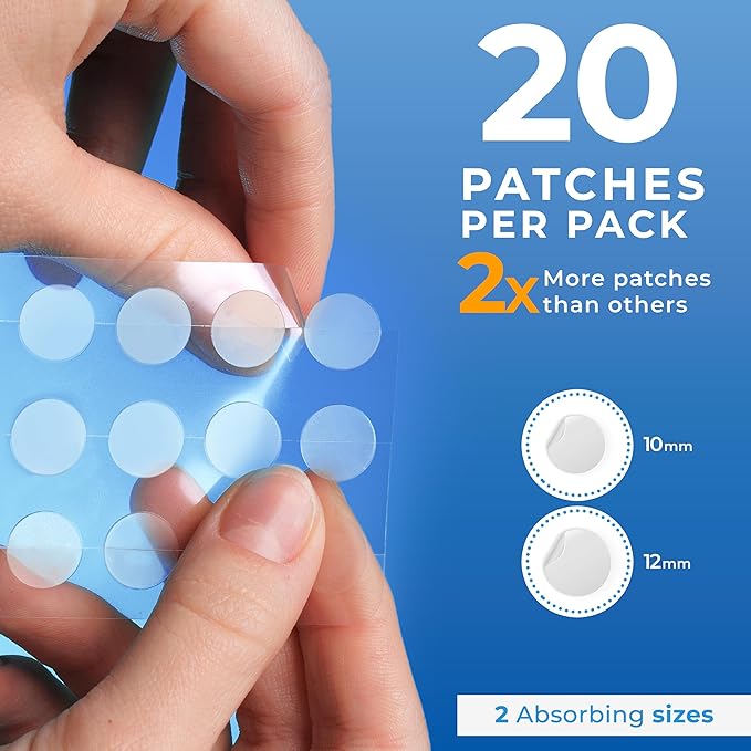 PatchRx Cold Sore Patches for Lips (20 Patches) Lysine, Calendula & Zinc – Hydrocolloid Cold Sore Patch for Lip Treatment (Overnight or Day-time Remedy), Fever Blister Patches