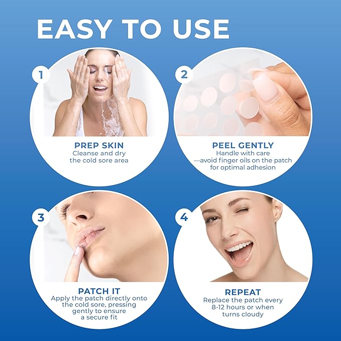 PatchRx Cold Sore Patches for Lips (20 Patches) Lysine, Calendula & Zinc – Hydrocolloid Cold Sore Patch for Lip Treatment (Overnight or Day-time Remedy), Fever Blister Patches